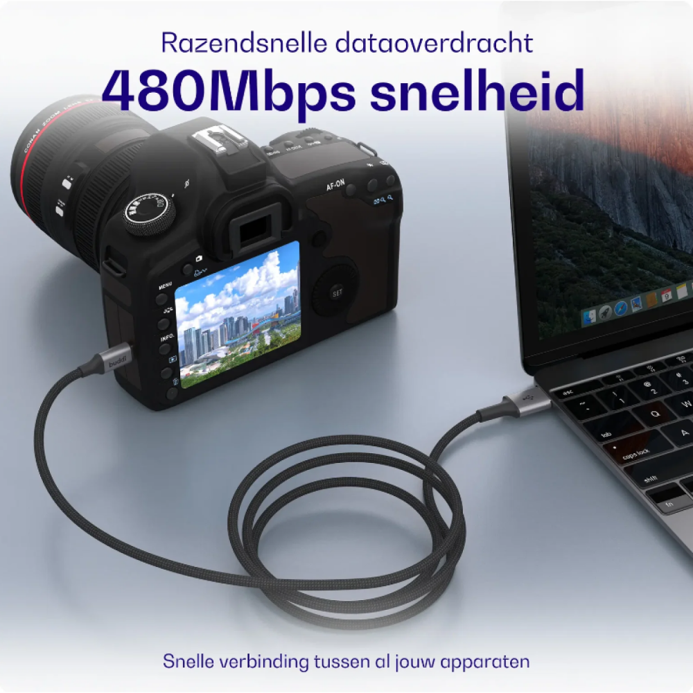 Καλώδιο USB-A Buddi Flex Φόρτισης & Μεταφοράς Δεδομένων σε Mini USB 30cm 12W 5 Έτη Εγγύηση - Black (8719246550836)