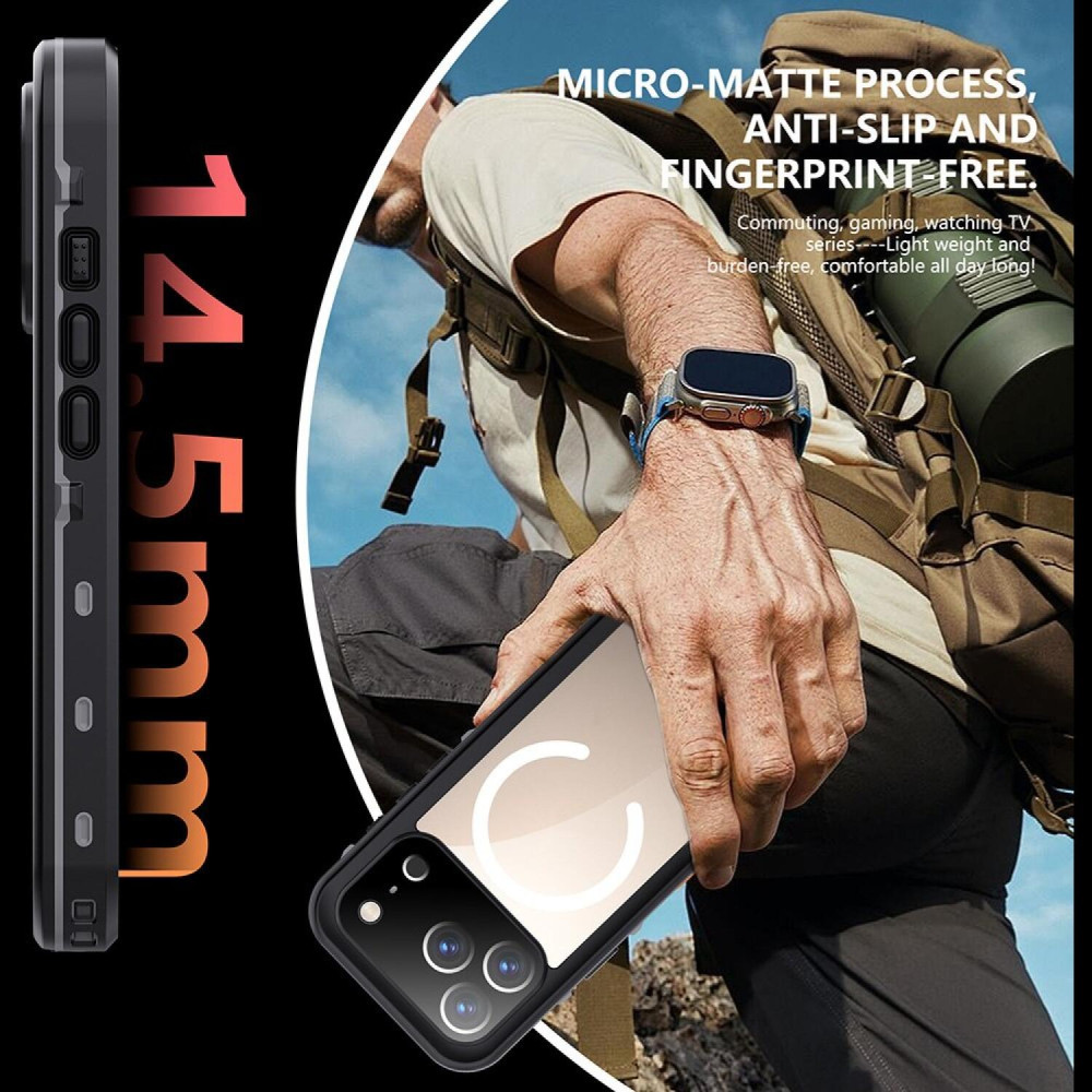 Θήκη iPhone 17 Pro ShellBox Αδιάβροχη Full Body 360° Διάφανη Ανθεκτική με MagSafe IP68 - Black (5949419337725)