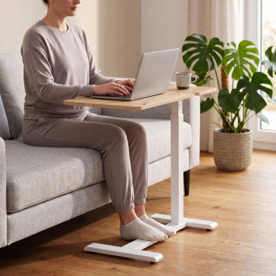 Ρυθμιζόμενο Γραφείο Laptop Relaxdays με Ροδάκια / Βοηθητικό Τραπεζάκι 68 x 40 x 67.5–102 cm - Light Brown / White (10054313_8248)