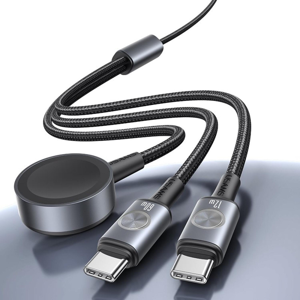 Καλώδιο Type-C Usams SJ785 Huan Series Φόρτισης και Μεταφοράς Δεδομένων σε 2 x Type-C / Μαγνητικός Ασύρματος Φορτιστής για Apple Watch 120cm 72W - Tarnish (6958444975771)