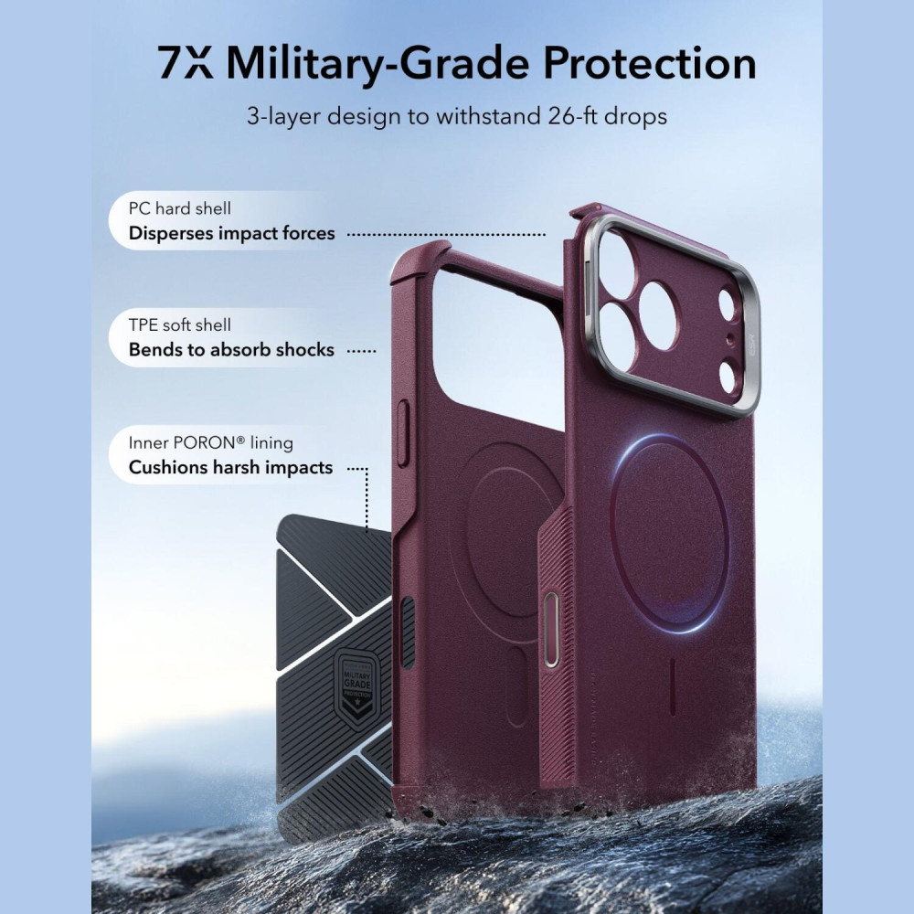 Θήκη iPhone 18 Pro Max / 17 Pro Max ESR Cyber Tough Magnetic with Flex Stand Ανθεκτική με MagSafe / Kickstand & Κάλυμμα για Camera Control - Deep Burgundy (4894240304020)
