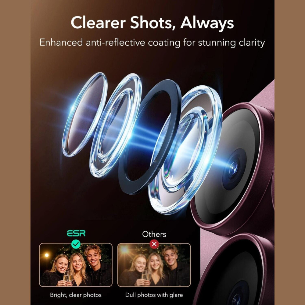 Tempered Glass iPhone 18 Pro Max ESR Armorite Pro Camera Lens Protector Αντιχαρακτικό Γυαλί Προστασίας για Φακό Κάμερας με Μεταλλικό Πλαίσιο - Deep Burgundy (4894240306468)