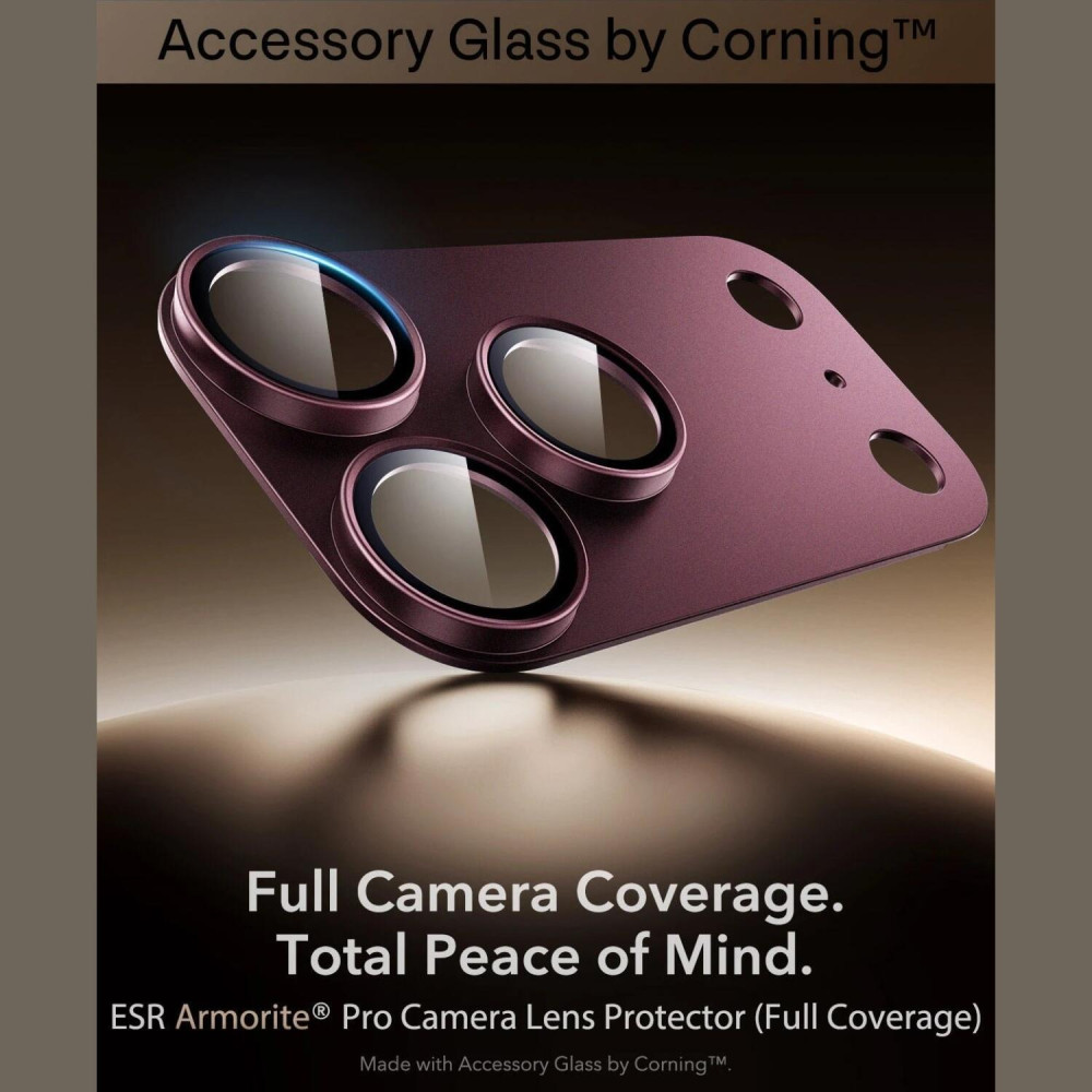 Tempered Glass iPhone 18 Pro ESR Armorite Pro Camera Lens Protector Αντιχαρακτικό Γυαλί Προστασίας για Φακό Κάμερας με Μεταλλικό Πλαίσιο - Deep Burgundy (4894240306383)