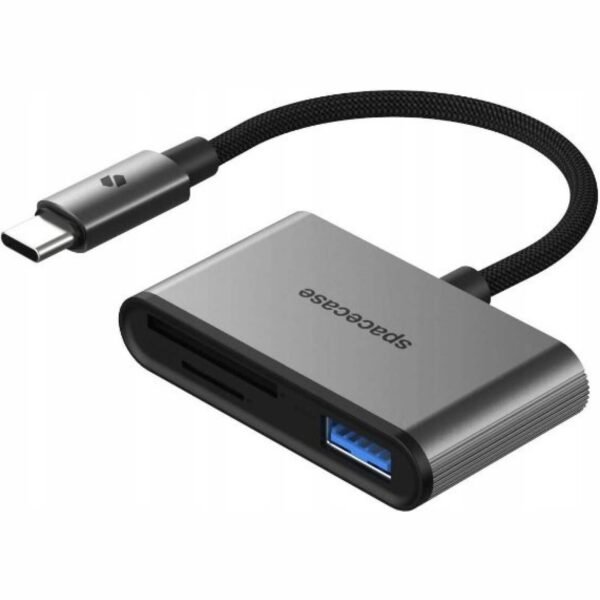 Αντάπτορας spacecase datahub 3 in 1 card reader type c (male) σε 1 x usb a (female) / 1 x microsd / sd (female) space grey (5905719141486)