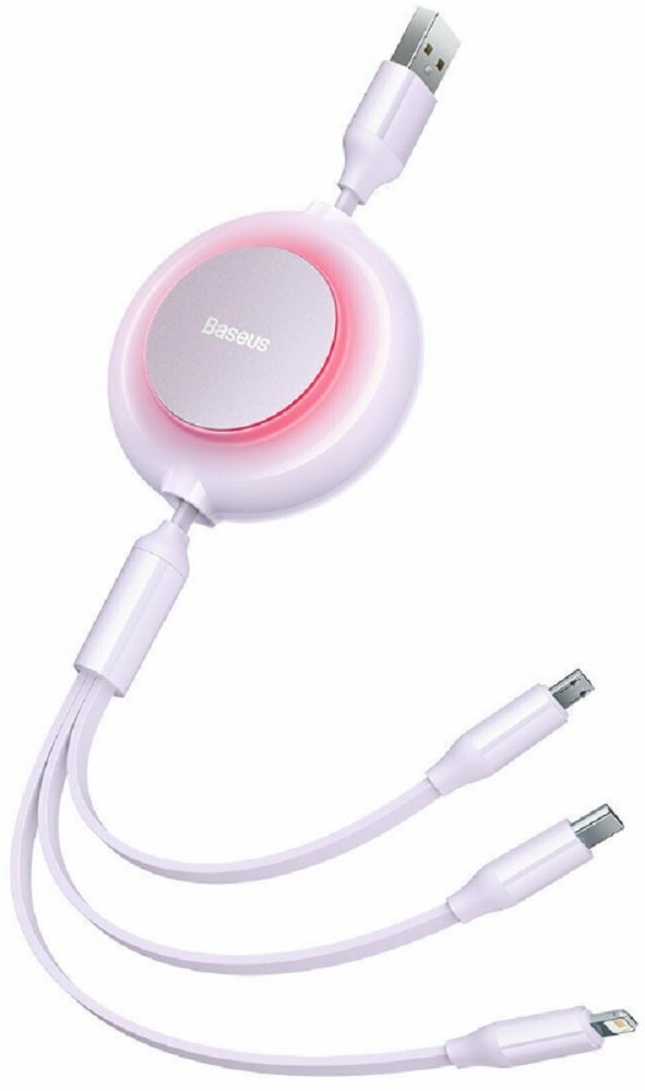baseus 3 in 1 bright mirror 2 retractable flat epektinomeno kalodio fortisis kai metaforas dedomenon usb a se lightning type c micro usb purple