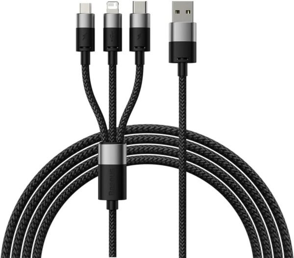 baseus 3 in 1 starspeed series kalodio fortisis kai metaforas dedomenon usb a se lightning type c micro usb 120 cm 3 5 a black 2