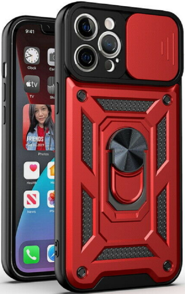 bodycell armor slide anthektiki thiki apple iphone 13 pro max me kalima gia tin kamera kai metalliko ring holder red