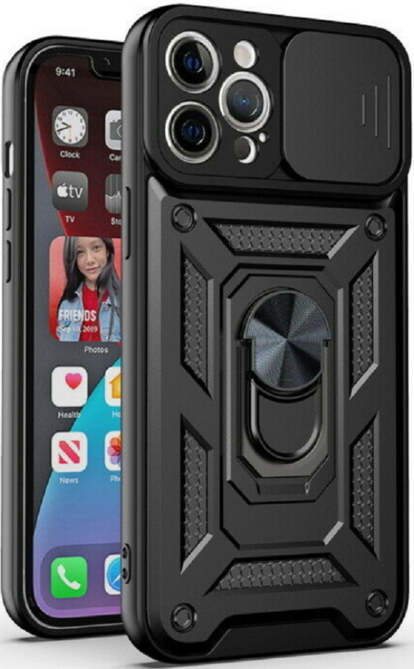bodycell armor slide anthektiki thiki apple iphone 13 pro me kalima gia tin kamera kai metalliko ring holder black