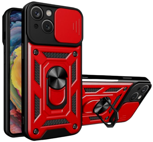 bodycell armor slide anthektiki thiki apple iphone 14 plus me kalima gia tin kamera kai metalliko ring holder red 1