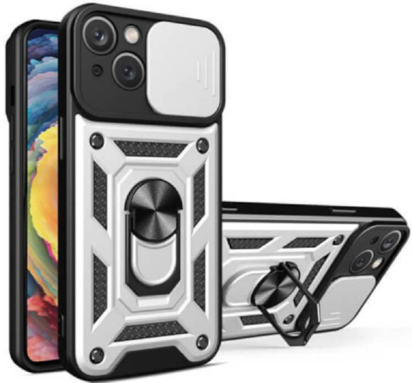 bodycell armor slide anthektiki thiki apple iphone 14 plus me kalima gia tin kamera kai metalliko ring holder silver