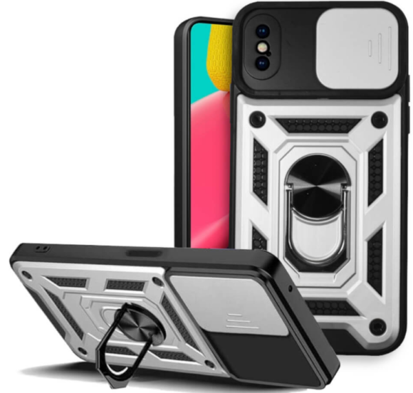 bodycell armor slide anthektiki thiki iphone xs x me kalimma gia tin kamera kai metalliko ring holder silver 1