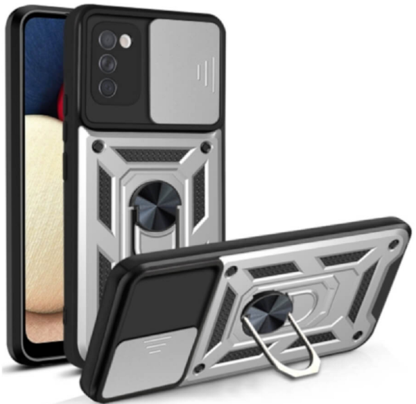 bodycell armor slide anthektiki thiki samsung galaxy a 02 s me kalima gia tin kamera kai metalliko ring holder silver