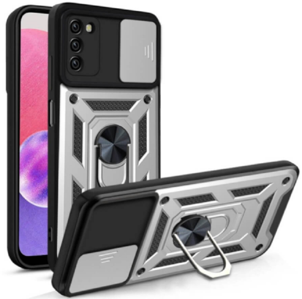 bodycell armor slide anthektiki thiki samsung galaxy a 03 s me kalima gia tin kamera kai metalliko ring holder silver
