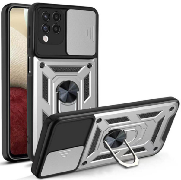bodycell armor slide anthektiki thiki samsung galaxy a 12 me kalima gia tin kamera kai metalliko ring holder silver