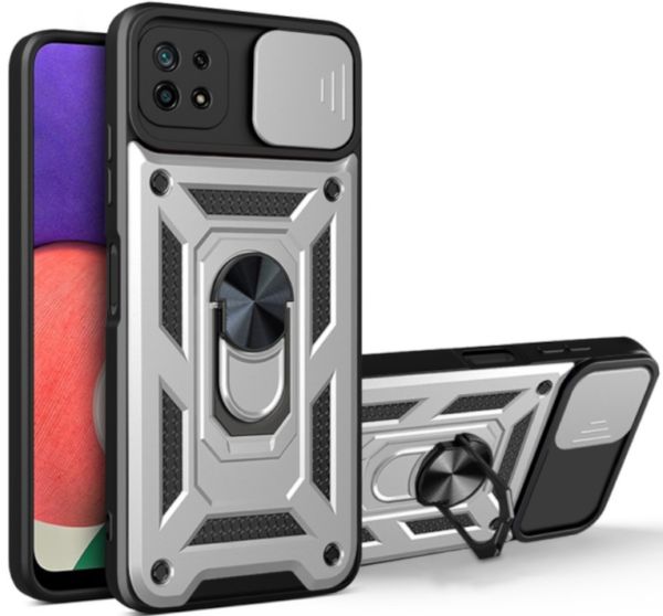 bodycell armor slide anthektiki thiki samsung galaxy a 22 5g me kalima gia tin kamera kai metalliko ring holder silver