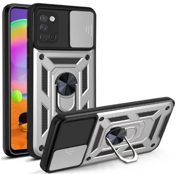 bodycell armor slide anthektiki thiki samsung galaxy a 31 me kalima gia tin kamera kai metalliko ring holder silver