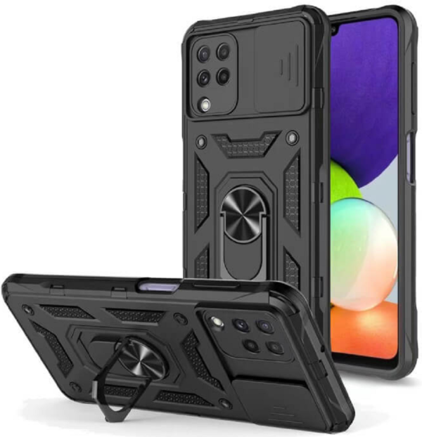 bodycell armor slide anthektiki thiki samsung galaxy a22 4g me kalima gia tin kamera kai metalliko ring holder black