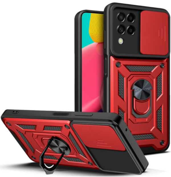 bodycell armor slide anthektiki thiki samsung galaxy a22 4g me kalima gia tin kamera kai metalliko ring holder red 2