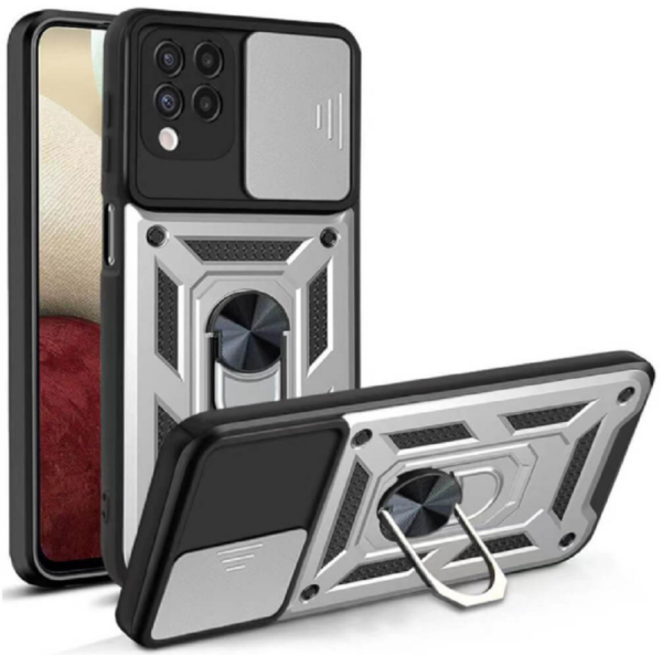 bodycell armor slide anthektiki thiki samsung galaxy a22 4g me kalima gia tin kamera kai metalliko ring holder silver