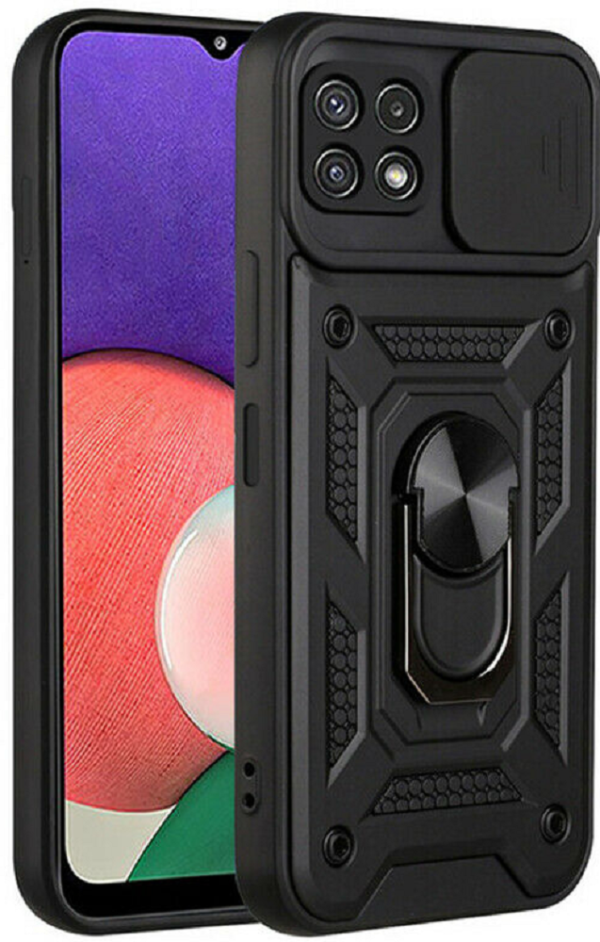 bodycell armor slide anthektiki thiki samsung galaxy a22 5g me kalima gia tin kamera kai metalliko ring holder black