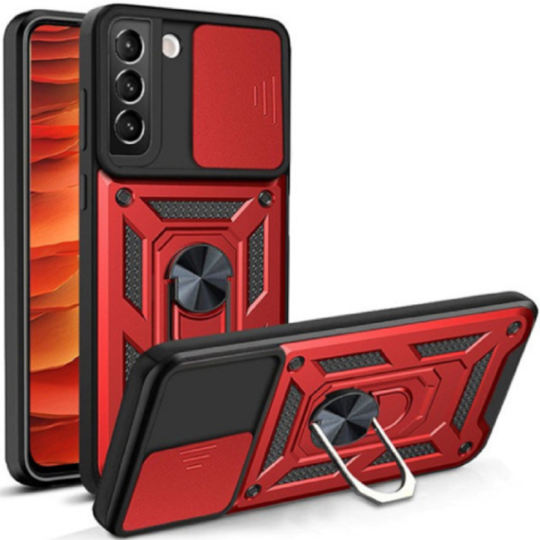 bodycell armor slide anthektiki thiki samsung galaxy s22 plus 5g me kalima gia tin kamera kai metalliko ring holder red