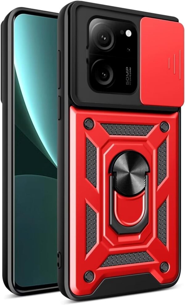 bodycell armor slide anthektiki thiki xiaomi 13t 13t pro me kalimma gia tin kamera kai metalliko ring holder red