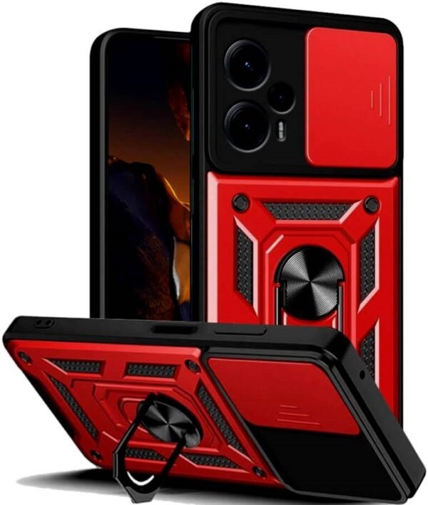 bodycell armor slide anthektiki thiki xiaomi poco f5 me kalimma gia tin kamera kai metalliko ring holder red 2