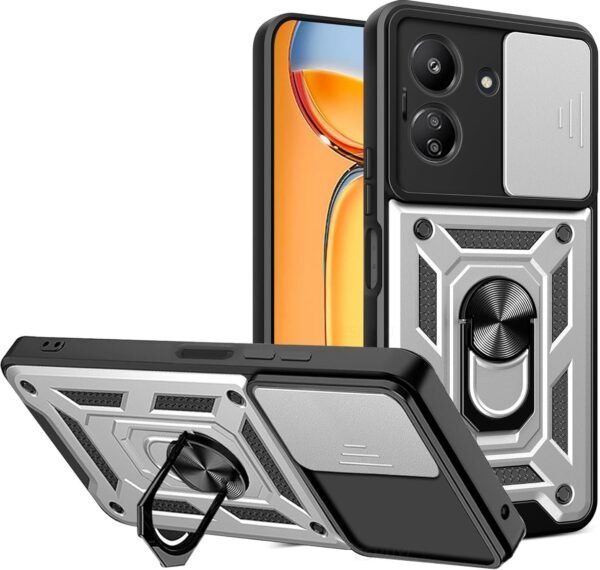 bodycell armor slide anthektiki thiki xiaomi redmi 13c 4g poco c65 me kalimma gia tin kamera kai metalliko ring holder silver