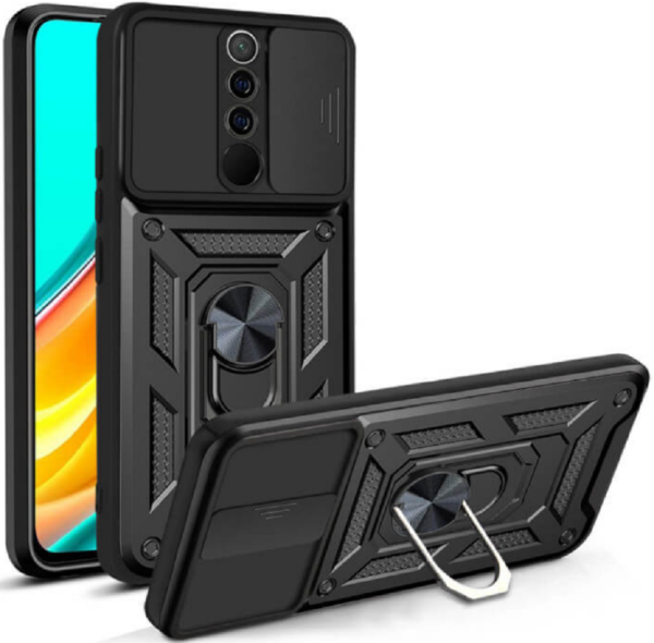 bodycell armor slide anthektiki thiki xiaomi redmi 9 me kalima gia tin kamera kai metalliko ring holder black