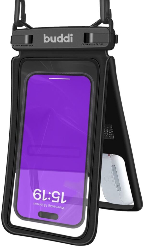 buddi universal waterproof protective duo case dipli adiavroxi thiki gia kinita 15 x 6 cm me louraki laimou ipx8 black 5 eti eggiisi
