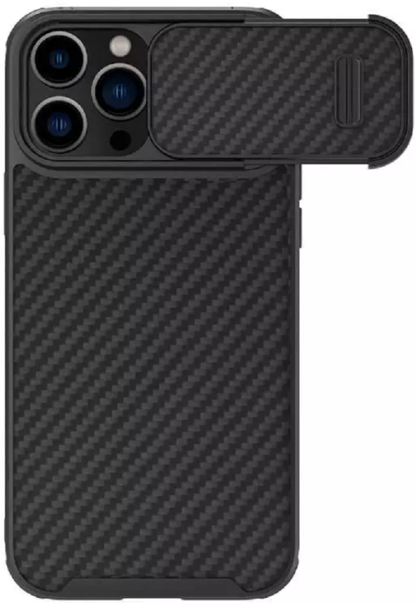 nillkin synthetic fiber s skliri thiki apo anthrakonimata me kalima gia tin kamera apple iphone 14 pro max black