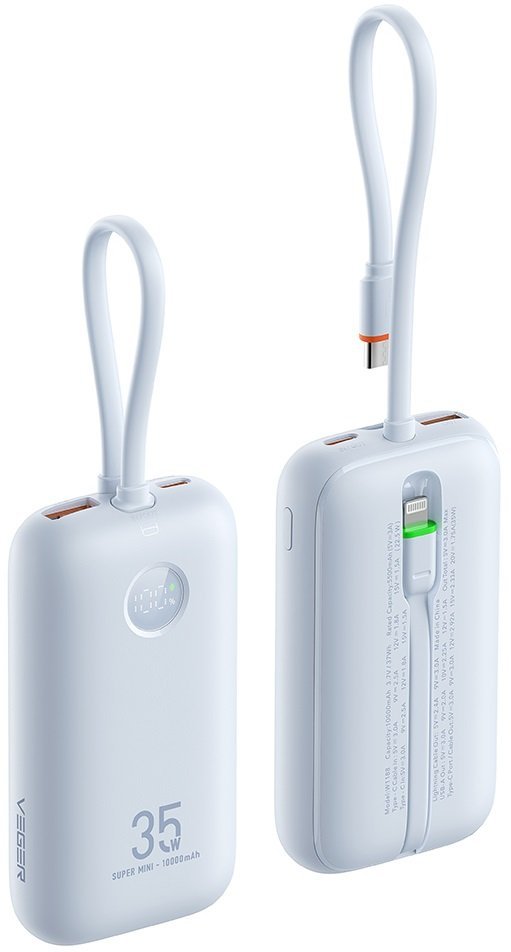 powerbank veger k1 me othoni led kai thires type c usb a kalodia type c lightning 35w 10000 mah sky blue