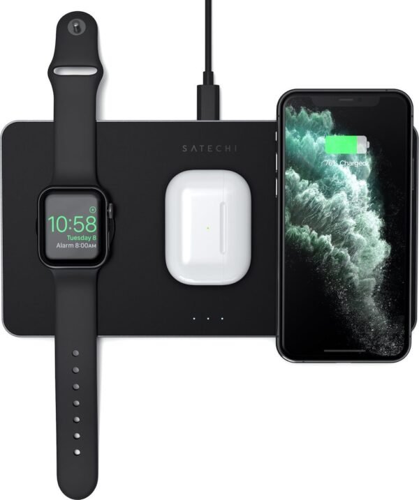 satechi trio wireless charger with magnetic pad asirmati vasi fortisis qi magsafe gia smartphone airpods apple watch space grey
