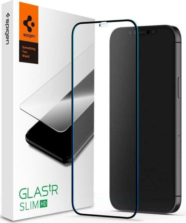 spigen tempered glass glas tr slim hb fullface antixaraktiko gyali othonis apple iphone 12 pro max black