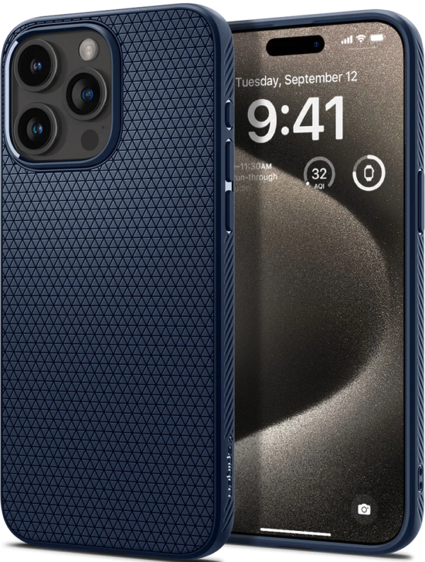 spigen thiki silikonis liquid air apple iphone 15 pro max navy blue