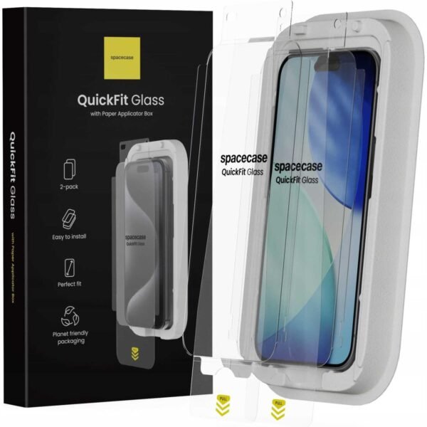 tempered glass iphone 17 17 pro 16 pro spacecase quickfit glass antixaraktiko gyali prostasias othonis me aplicater quickfit 2 temaxia clear