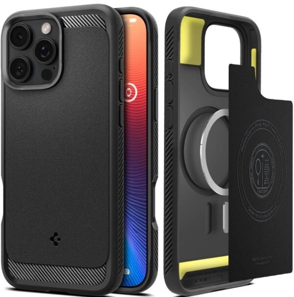thiki apple iphone 16 pro spigen rugged armor magfit me magsafe matte black 15