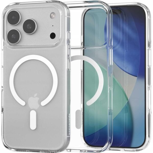thiki iphone 17 pro max spacecase clear magsafe skliri diafani me magsafe white