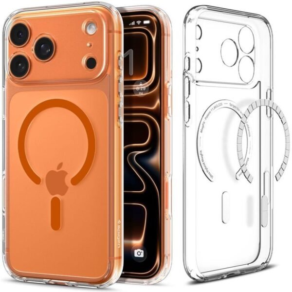 thiki iphone 17 pro max spigen ultra hybrid magfit anthektiki skliri me magsafe clear orange
