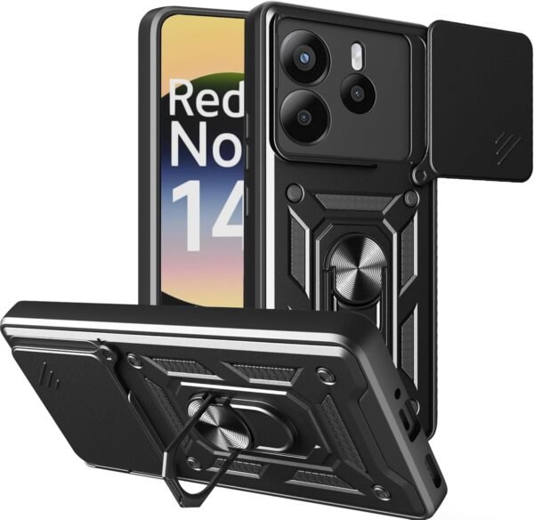 thiki xiaomi redmi note 14 4g bodycell armor slide anthektiki me kalimma gia tin kamera kai metalliko ring holder black