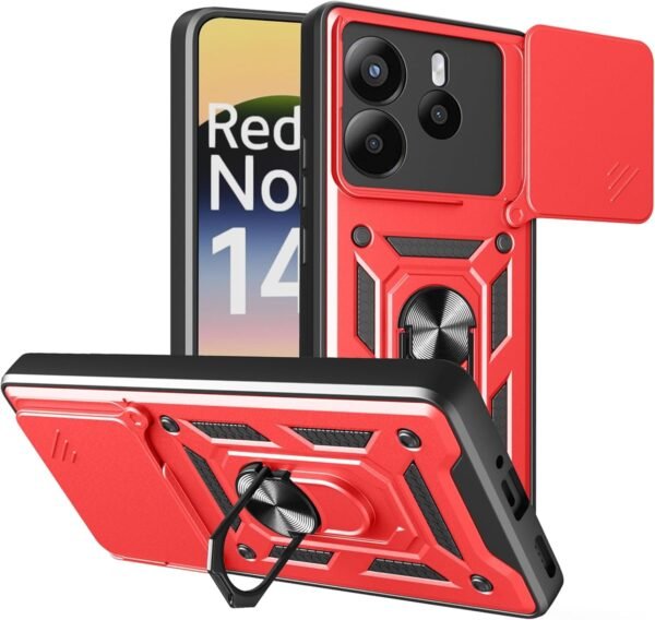 thiki xiaomi redmi note 14 4g bodycell armor slide anthektiki me kalimma gia tin kamera kai metalliko ring holder red