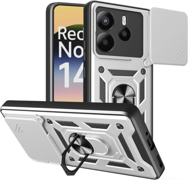 thiki xiaomi redmi note 14 4g bodycell armor slide anthektiki me kalimma gia tin kamera kai metalliko ring holder silver